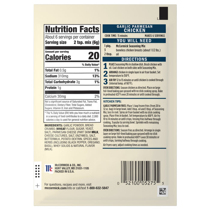 A package of McCormick Au Jus Gravy Mix with nutrition facts and preparation instructions.