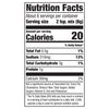 A nutrition facts label shows a serving size of 2 teaspoons of mix with 20 calories.