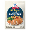 A packet of McCormick Air Fryer Garlic Parmesan seasoning mix.