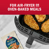 McCormick Air Fryer Parmesan seasoning mix is shown next to an air fryer with cooked chicken breasts, highlighting its use for air-fryer or oven-baked meals.