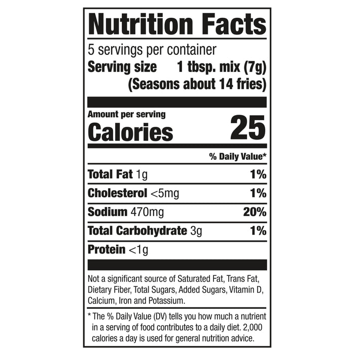 ['Nutrition facts label for a seasoning mix.']