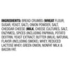 ['A list of ingredients for a product, including wheat flour, sugar, yeast, salt, onion powder, cheddar cheese, spices, potato dextrin, yeast extract, butter, natural flavor, whey, lactose whey, green onion, nonfat milk and bacon fat.']