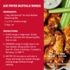 A recipe card for Air Fryer Buffalo Wings featuring McCormick Air Fryer Buffalo Seasoning Mix.