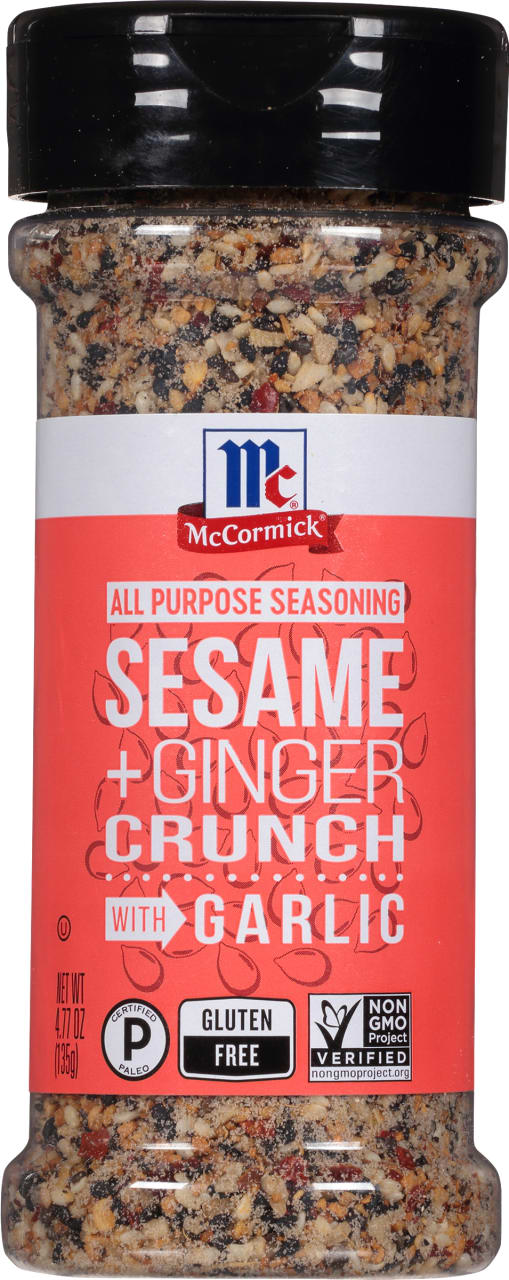 ['A container of McCormick Sesame Ginger Crunch with Garlic All Purpose Seasoning.']
