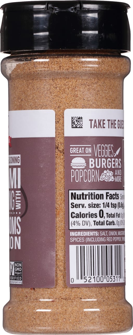 ['A close-up of a spice jar labeled with the brand name and nutritional information.']