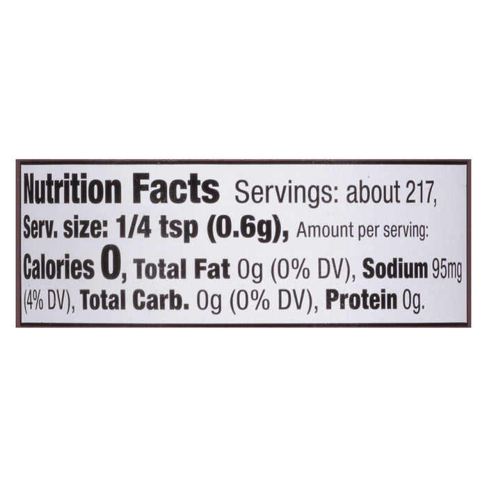 ['Nutrition facts label for a product with 0 calories, 0 grams of fat, 0 grams of carbs, and 95 milligrams of sodium per serving.']
