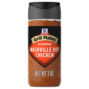 A bottle of McCormick Grill Mates Nashville Hot Chicken Seasoning.