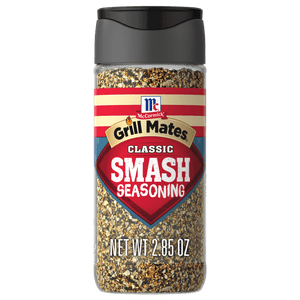 A bottle of McCormick Grill Mates Classic Smash Seasoning.