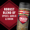 A bottle of McCormick Grill Mates Classic Smash Seasoning is shown with the text Robust Blend of Spices, Garlic &amp; Onion in the background.