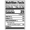 ['Nutrition facts label for a product with 25 calories per serving.']