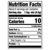 ['Nutrition facts label for a product with 10 calories per serving.']