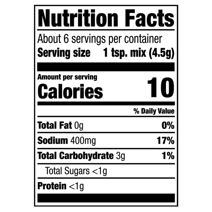 ['Nutrition facts label for a product with 10 calories per serving.']
