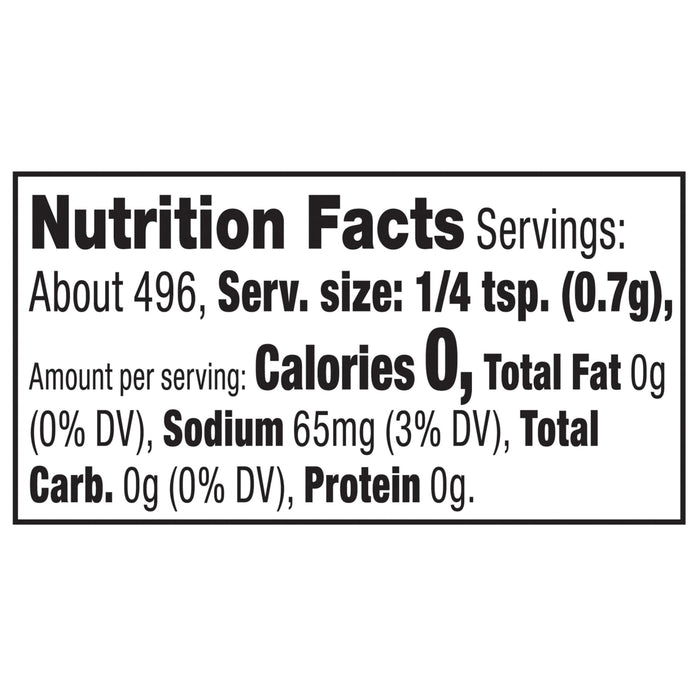 ['Nutrition facts for a 1/4 teaspoon serving of the product.']