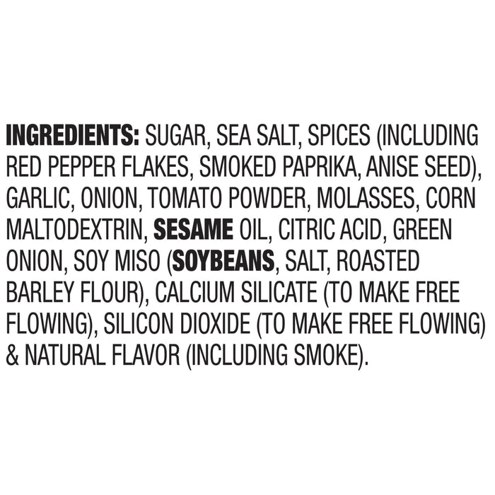 ['A list of ingredients for a product, including sugar, sea salt, spices, and natural flavor.']