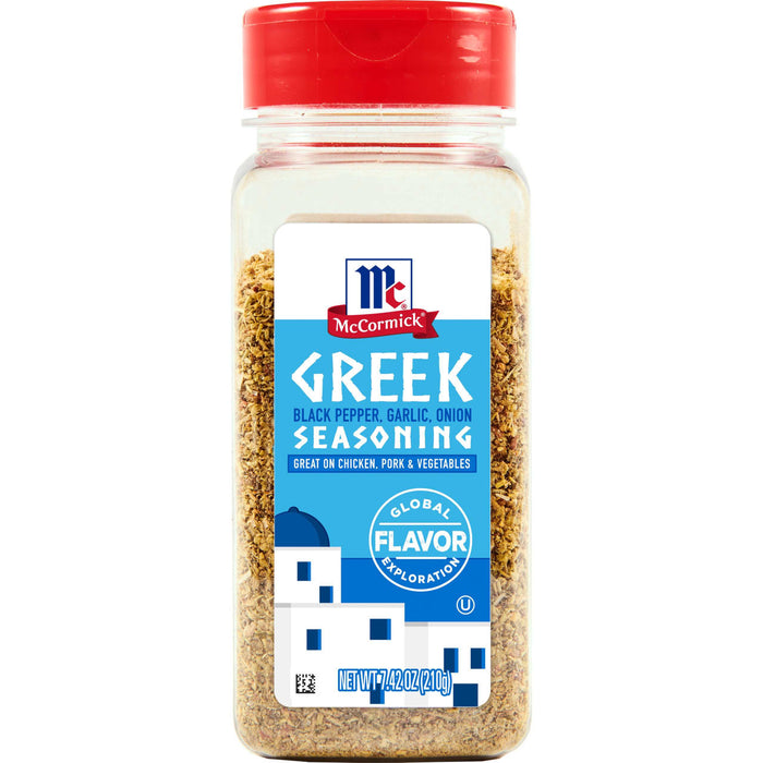 ['A bottle of McCormick Greek Seasoning.']