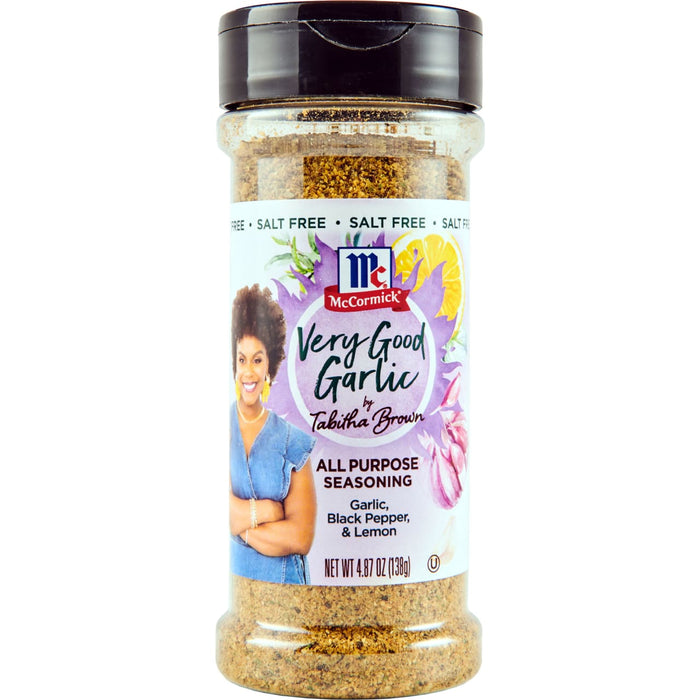 ['A jar of McCormick Very Good Garlic by Tabitha Brown All Purpose Seasoning.']