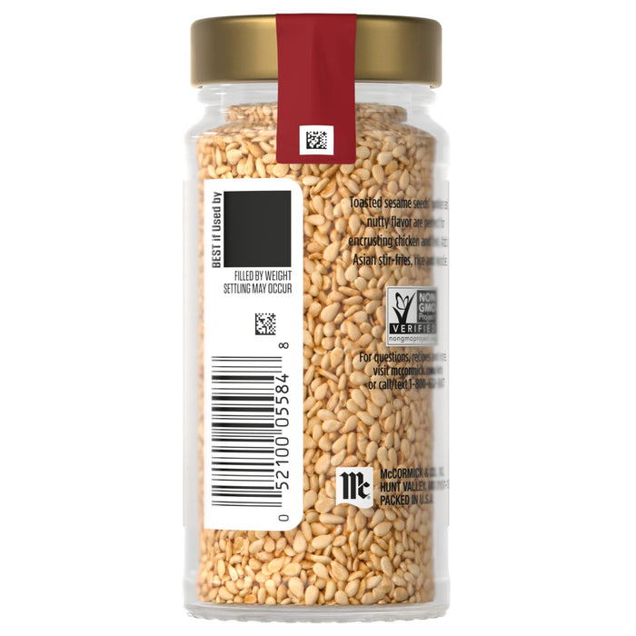 A glass jar of  Sesame Seeds.