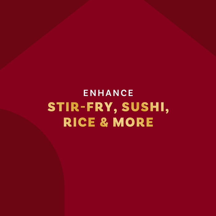 The image promotes enhancing stir-fry, sushi, rice, and more.