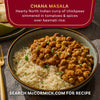 McCormick Chana Masala, a hearty North Indian chickpea curry served over basmati rice, is shown in a bowl.