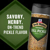 A bottle of McCormick Grill Mates Dill Pickle Seasoning is shown with the text Savory, Herby, On-Trend Pickle Flavor on the left.
