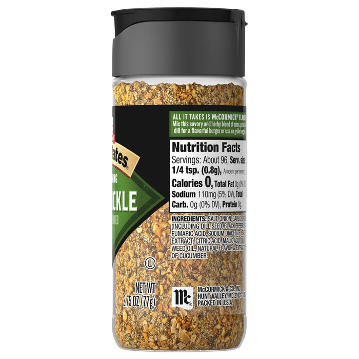 ['A McCormick brand jar of dill pickle seasoning.']