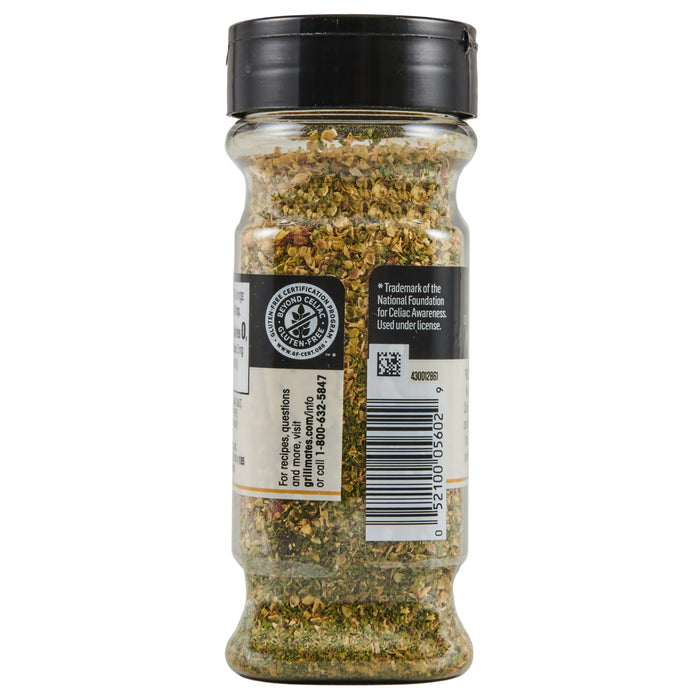 ['A glass jar of Grill Mates Italian Herb Seasoning with a black lid.']