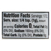 ['Nutrition facts label for a product with 0 calories per serving.']