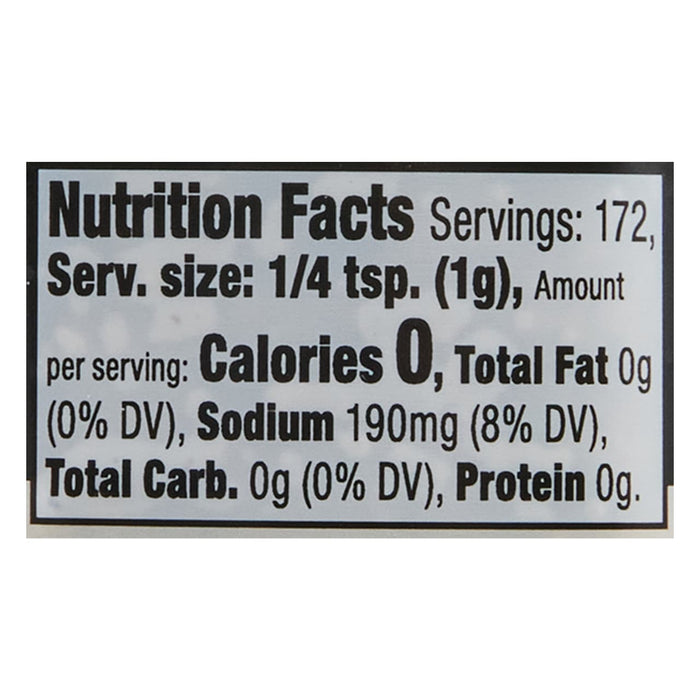 ['Nutrition facts label for a product with 0 calories per serving.']