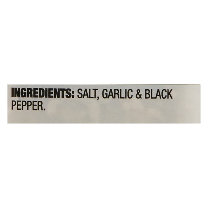['The ingredients for the seasoning are salt, garlic, and black pepper.']