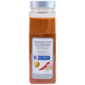 McCormick Culinary Vietnamese Cajun Style Seasoning jar with a red chili pepper, garlic, and lemongrass on the label.
