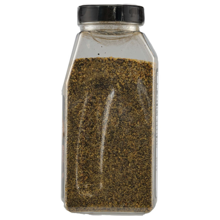 ['A glass jar of a spice blend.']