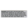 ['A list of ingredients for a product, including roasted garlic, spices, and lime oil.']