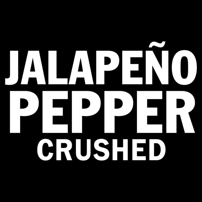 ['Jalapeno Pepper Crushed logo in white text on a black background.']