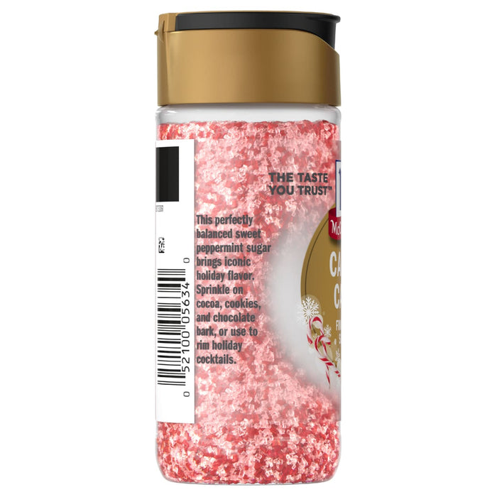 ['A jar of McCormick Candy Cane Flavor Sugar Crystals.']