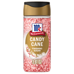 A container of McCormick Candy Cane Finishing Sugar.