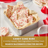 This image shows a recipe for Candy Cane Bark using McCormick Candy Cane Finishing Sugar, with a preparation time of 20 minutes and yielding 12 servings.