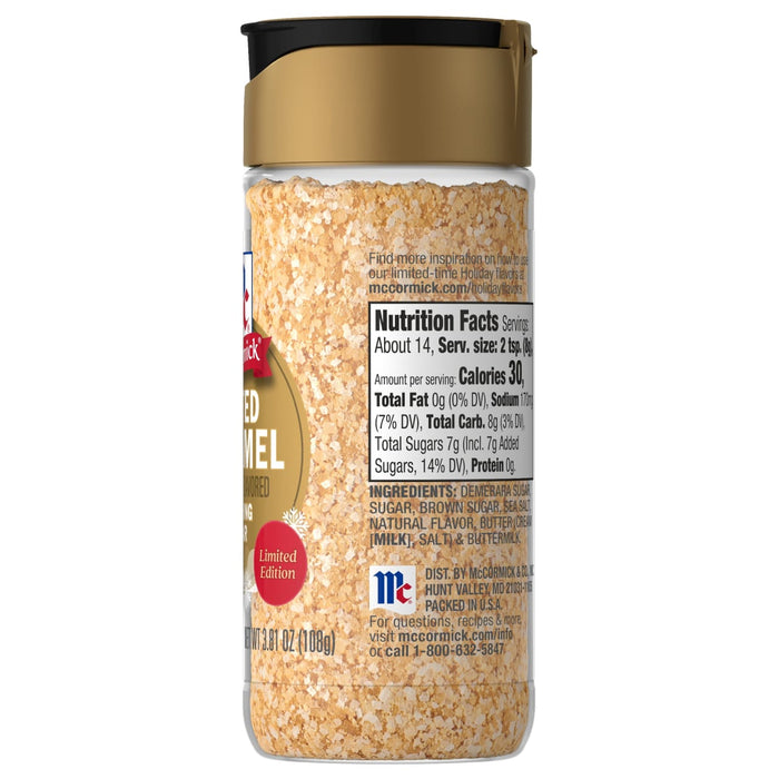 ['A McCormick Limited Edition Spiced Caramel Flavoring jar.']