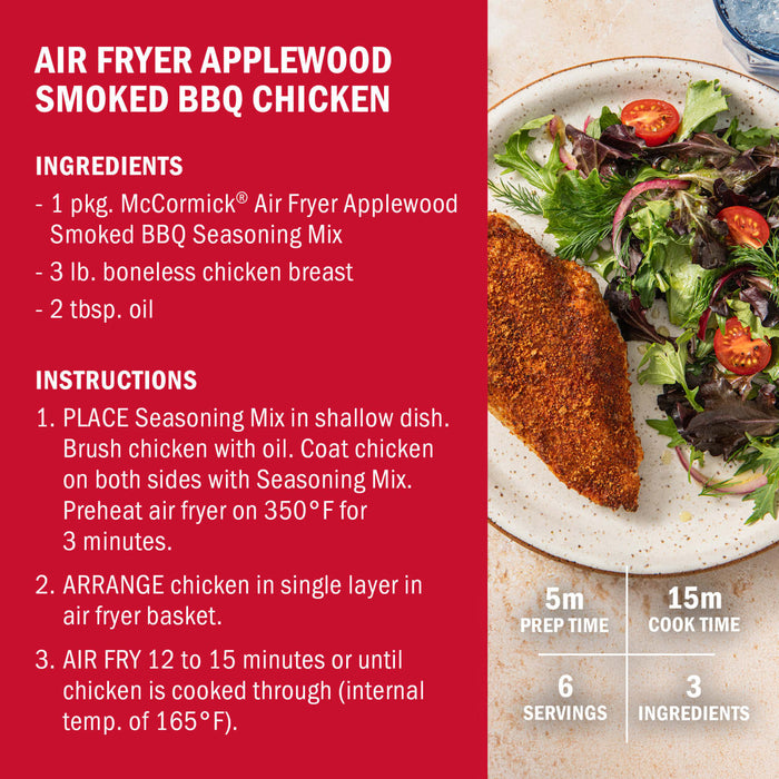 Recipe for Air Fryer Applewood Smoked BBQ Chicken using McCormick's Air Fryer Applewood Smoked BBQ Seasoning Mix.