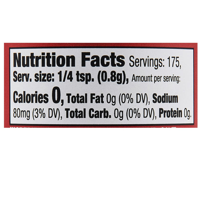 ['Nutrition facts label for a product with 0 calories per serving.']
