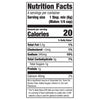 Nutrition facts label for a product with 20 calories per serving.