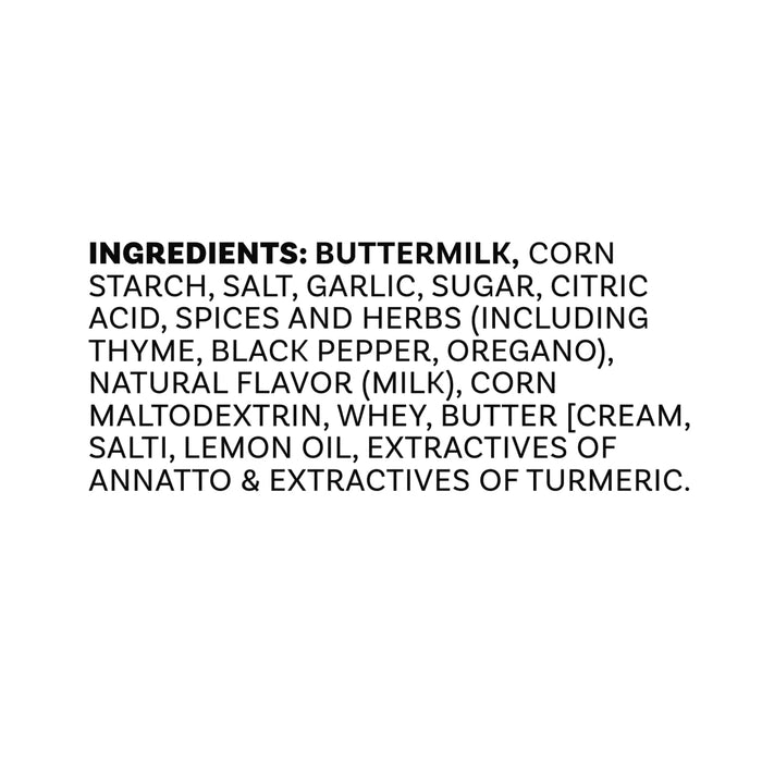 The ingredients list for the Mccormick Lemon Herb Butter All Purpose Sauce Mix Envelope .87 Oz is shown in black text, including buttermilk, corn starch, garlic, spices, and herbs.
