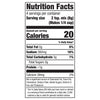 Nutrition facts label for a product with 20 calories per serving.
