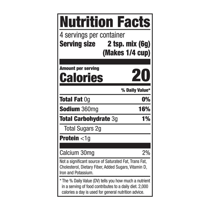 This image displays the Nutrition Facts panel for the Mccormick Lemon Herb Butter All Purpose Sauce Mix Envelope .87 Oz, detailing its nutritional content per serving.