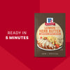 A package of Mccormick Lemon Herb Butter All Purpose Sauce Mix Envelope .87 Oz is displayed next to a serving suggestion of chicken and vegetables, against a red background highlighting that it's ready in 5 minutes.