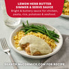 A finished dish of chicken topped with a creamy sauce, served with rice and green beans, provides a serving suggestion for the Mccormick Lemon Herb Butter All Purpose Sauce Mix Envelope .87 Oz.