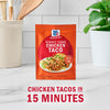 McCormick's Chicken Taco seasoning packet promises chicken tacos in 15 minutes.