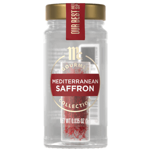 A bottle of McCormick Gourmet Mediterranean Saffron.