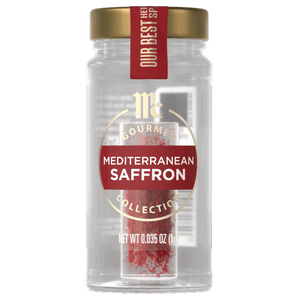 A bottle of McCormick Gourmet Mediterranean Saffron.