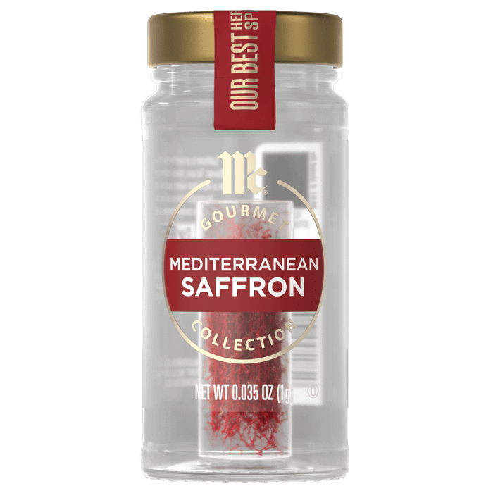 A bottle of McCormick Gourmet Mediterranean Saffron.