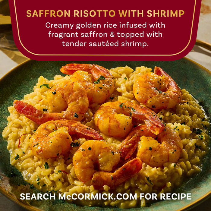 McCormick's Saffron Risotto with Shrimp features creamy golden rice infused with saffron and topped with tender seasoned shrimp.